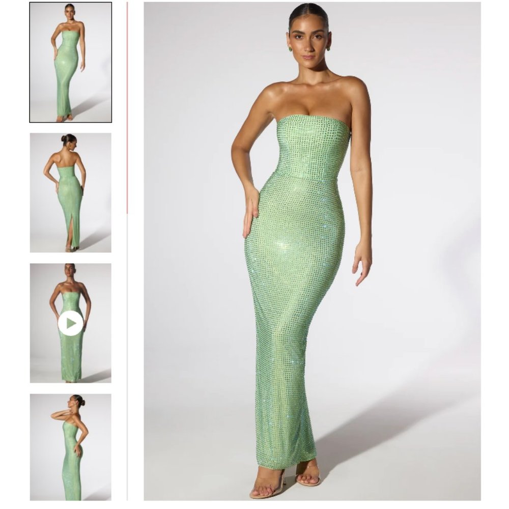 Oh Polly Daleyza Embellished Strapless Evening Gown in Sage Green